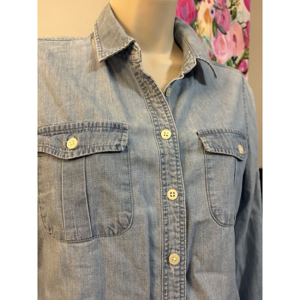 Per Se Women’s Chambray Button Down Shirt Small Light Wash Denim Long Sleeve - Picture 3 of 9